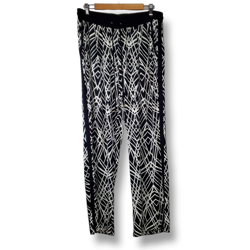 Calvin Klein Wide Leg Drawstring Pants Black White Geometric Size 0X